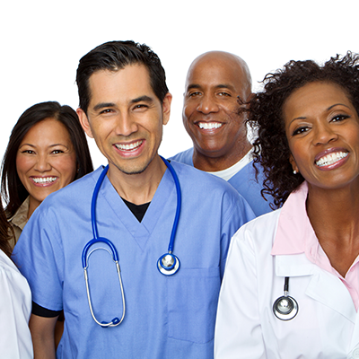 male and female medical professionals of various ethnicities