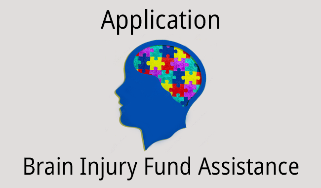 Image of a human's head and the words 'Application for Brain Injury Fund Assistance' underneath.