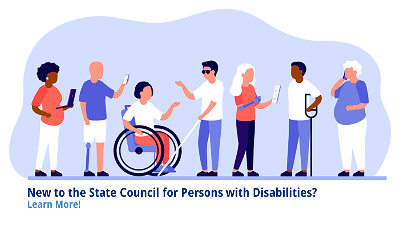 Cartoon illustration of various people with various physical disabilities